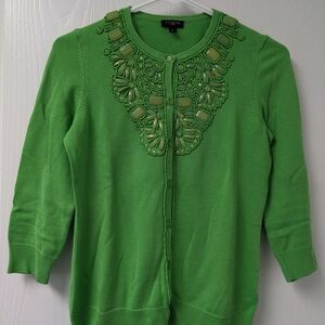 Talbots Bright Green Beaded Cardigan